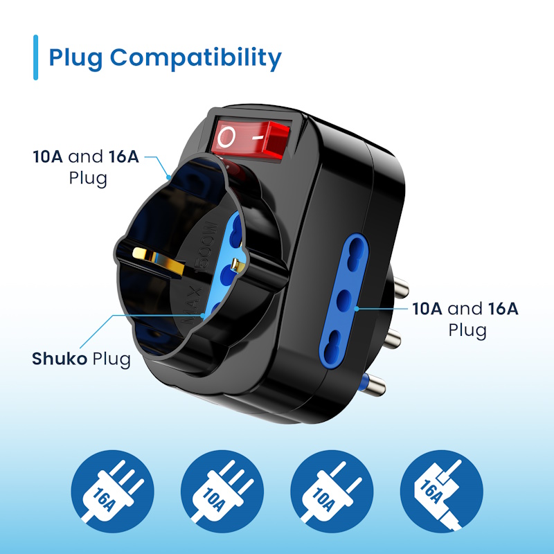 EW1195 | Adattatore elettrico 3 posizioni, spina IT 16A salvaspazio | Ewent | distributori informatica